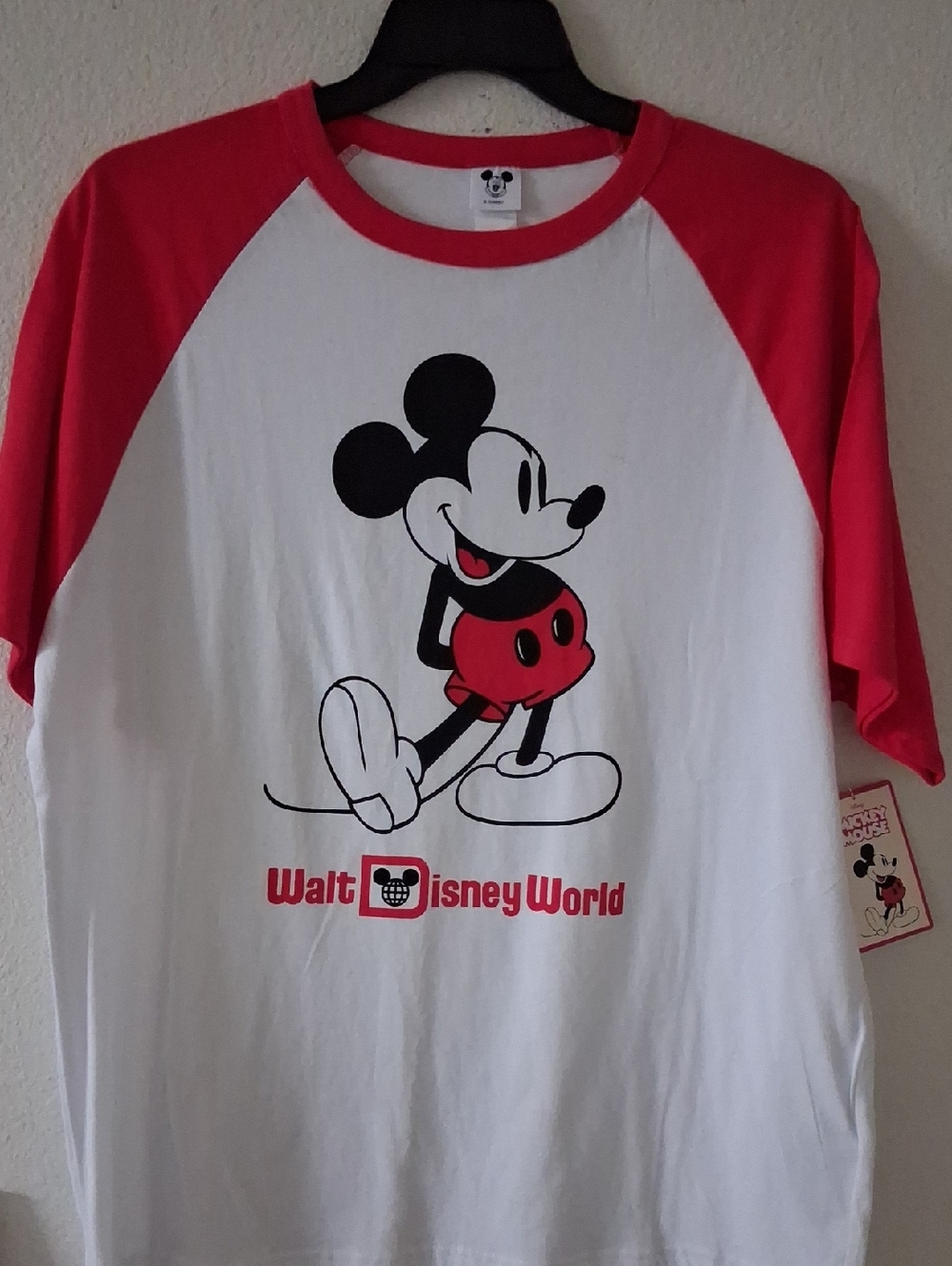 Disney White & Red Raglan Tee with Classic Mickey